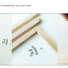 A DIY frame made from natural wood strips and formaldehyde is shown with small hardware components.