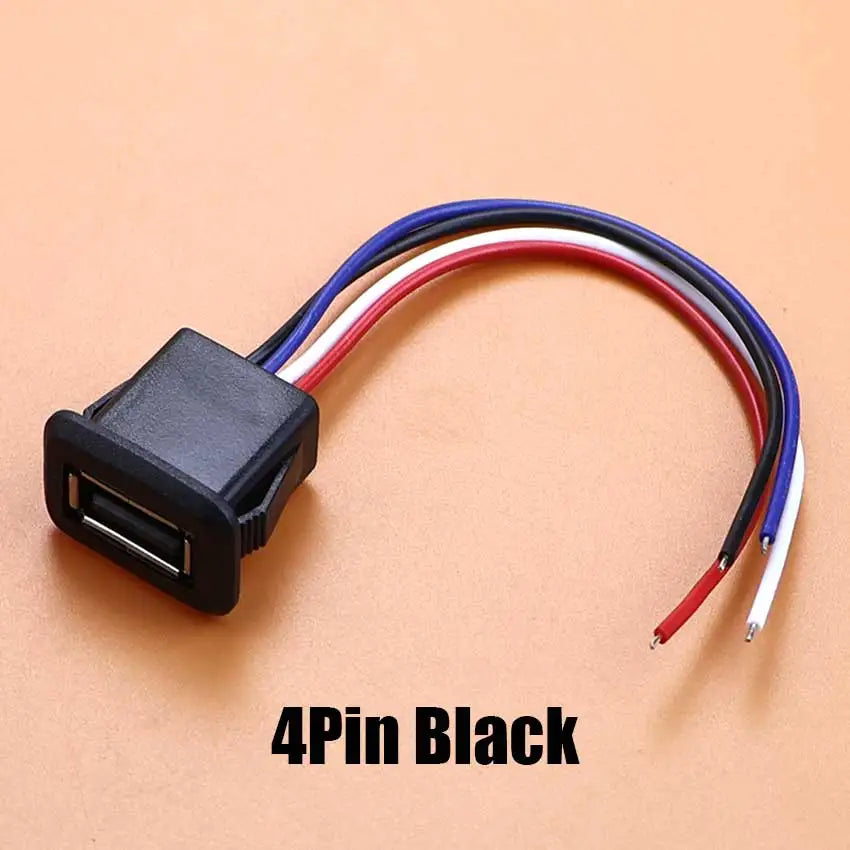 A black 4Pin USB connector with multicolored wires is shown against a light background.