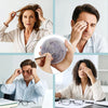 Four images showing people experiencing stress or anxiety while using a silicone fidget picking pad with a tweezer for relief