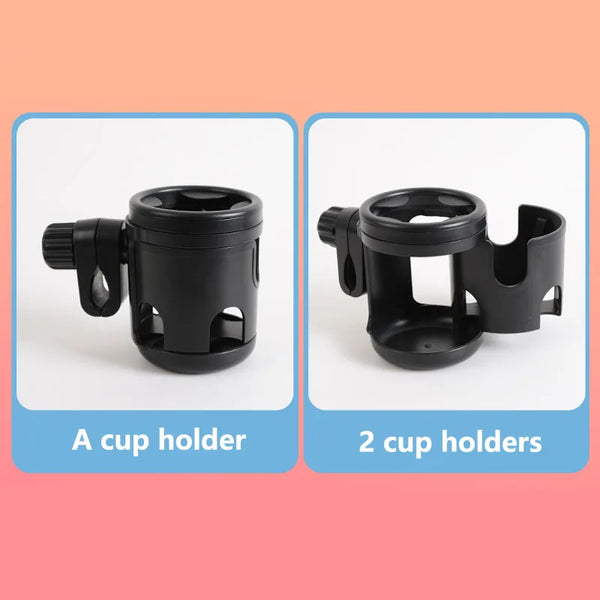 A set of two black cup holders for a stroller or phone mount.