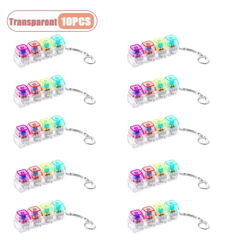 Transparent LED keyboard keycap fidget keychain in various colors and styles