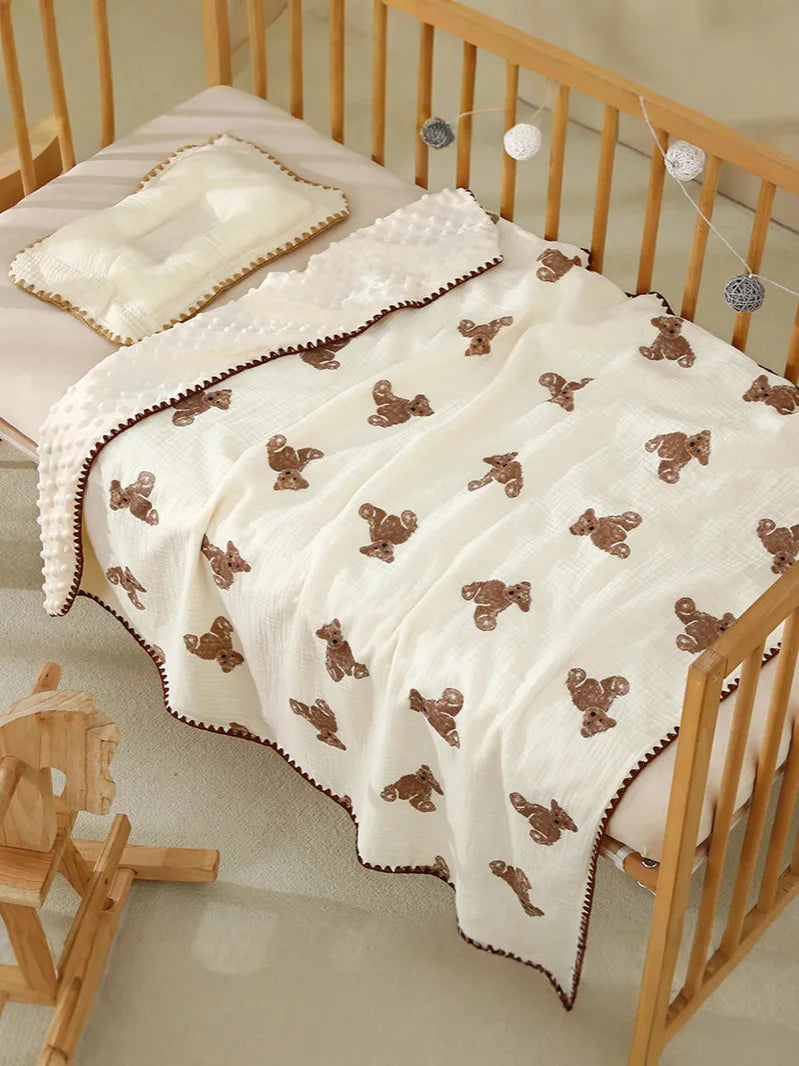 Baby Bear Print Cotton Gauze Swaddle Blanket