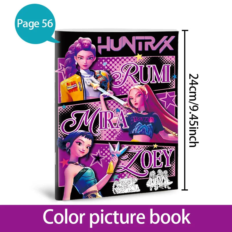 Color picture book featuring anime girls Lumi, Mira, and Zoey in a hunter theme.