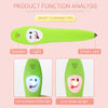 A green smart learning pen is shown with features like a speaker, light, and smart pen function.