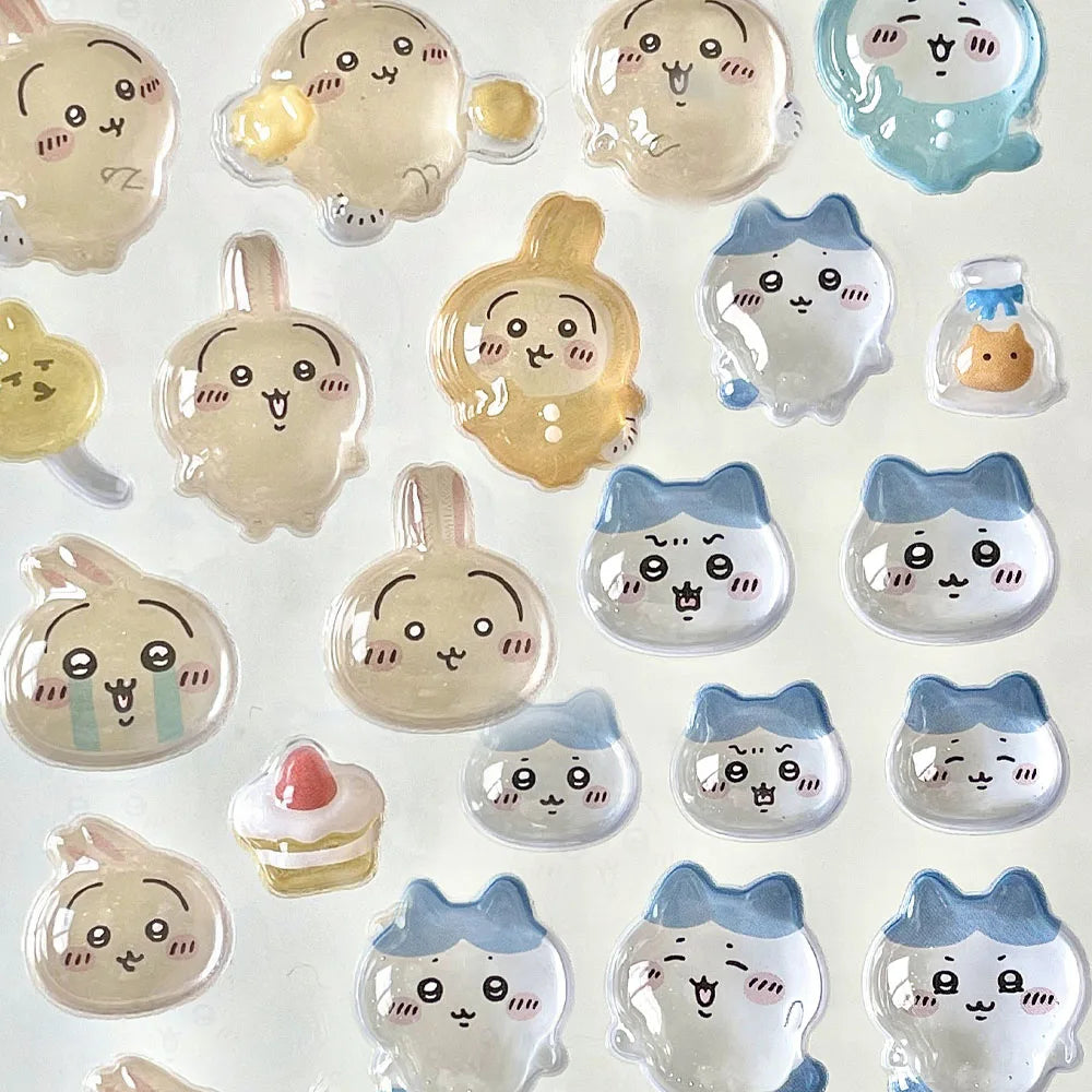 A collection of cute 3D jelly stickers featuring smiling, translucent characters in pastel colors.