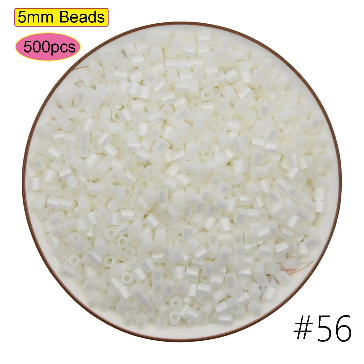 A circular view of 500 pieces of clear white 5mm beads used for craft projects.
