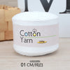A white spool of 100% cotton yarn labeled as Cotton Yarn, measuring 01 CM.