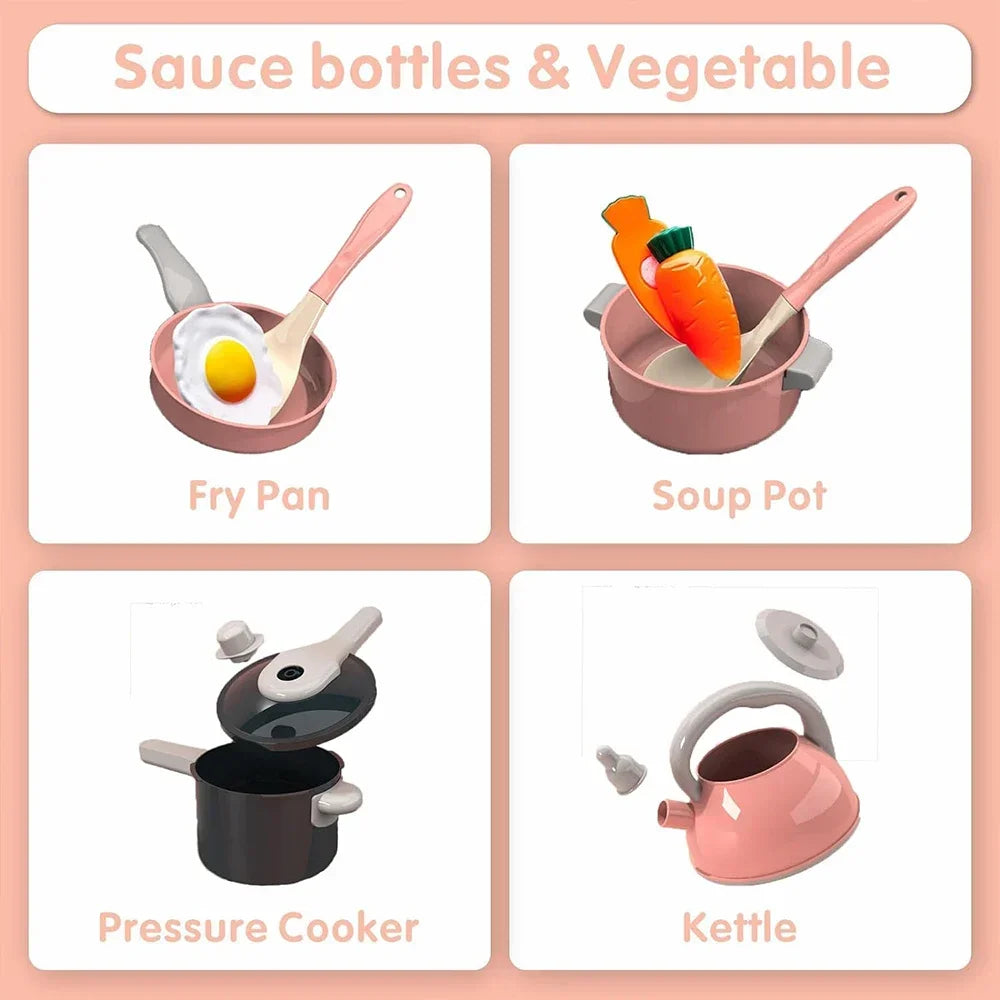 Kids Pretend Play Kitchen Set with Pots and Play Food