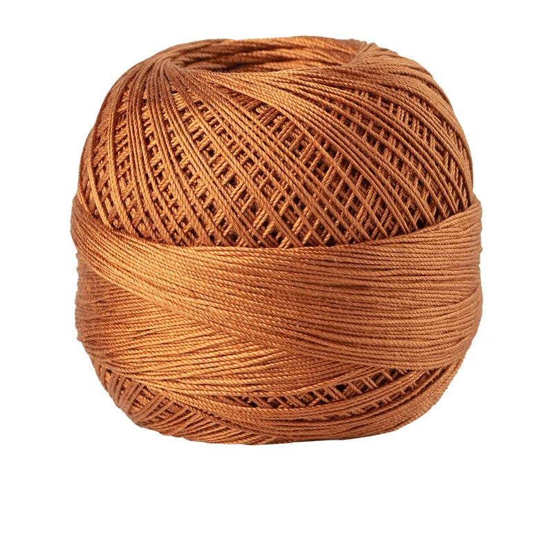 A ball of brown crochet thread used for tatting and embroidery.