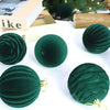 Set of 12 Velvet Flocked Christmas Tree Ornaments in Green