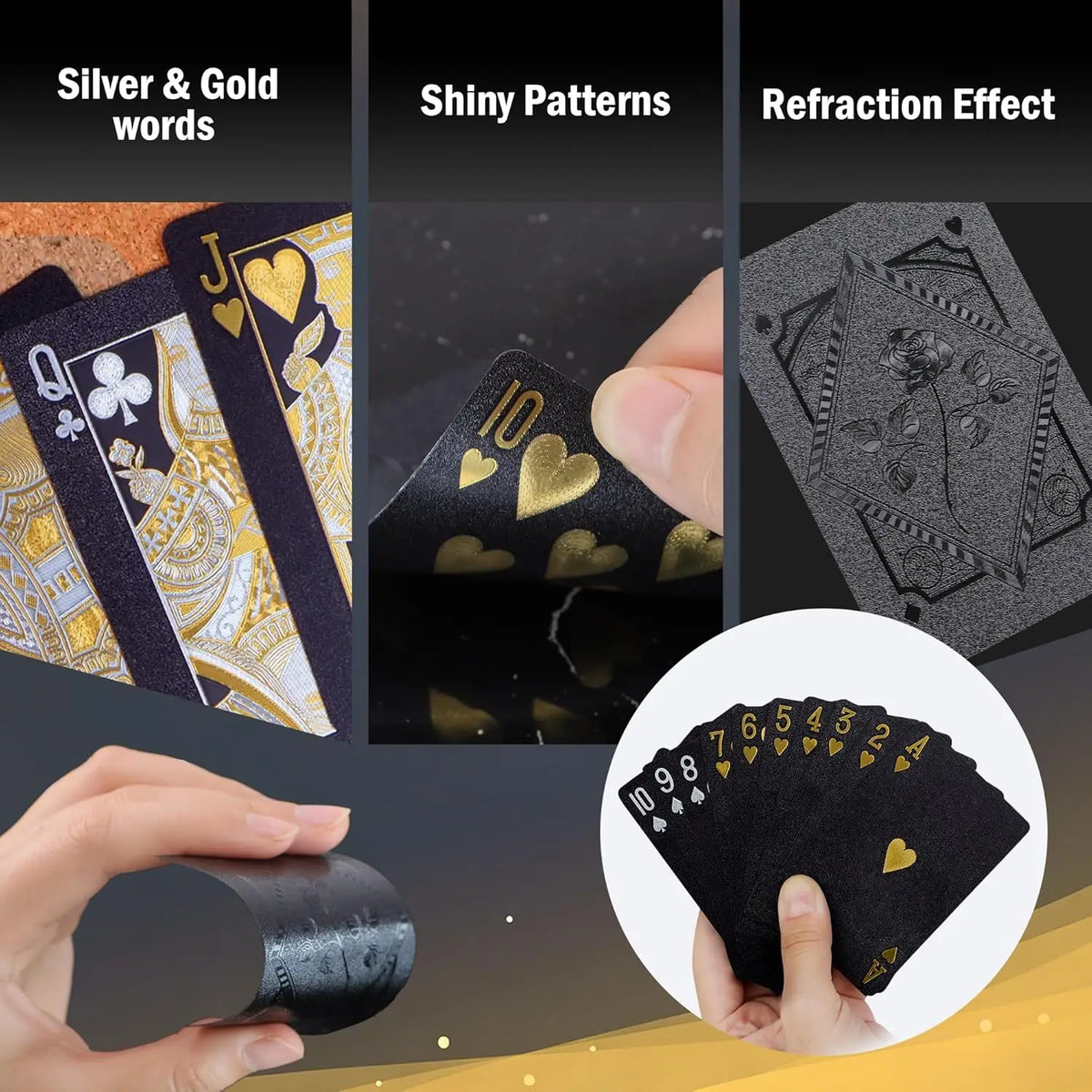 Luxury Rose Pattern Foil Poker Cards – Waterproof Black Deck