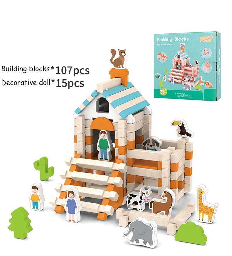Natural Wooden Building Blocks Set for Toddlers