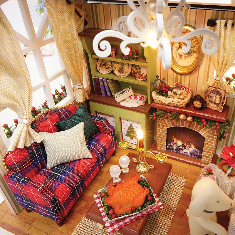 DIY Miniature Wooden Dollhouse Kit with LED Lighting