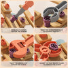 A set of orange and purple tools used to manually loosen, tighten, and rotate screws for a toy drill assembly playset.