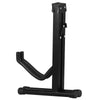 Black foldable metal guitar stand designed for acoustic, electric, and bass guitars