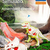 Asssembled dinosaur model figures displayed in a prehistoric landscape with rocks and greenery.