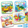 A set of four water painting books for kids featuring animals and scenes, with paint brushes included.