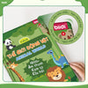 A green children's book titled Thẻ Giới Đồng Vật Animal World featuring illustrations of various animals and a circular logo.