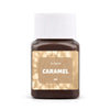A dark brown jar of Caramel textile fabric dye powder with a white cap.