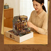 DIY Wooden Flower Shop Café Dollhouse Miniature Kit with LED Lighting