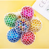 A collection of colorful stress relief balls with mesh netting in various vibrant colors like green, pink, yellow, and blue.