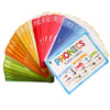 A stack of colorful phonics flash cards in various shades of red, orange, yellow, and green.