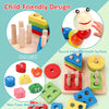 A set of child-friendly wooden puzzles and educational toys including round edges, smooth surfaces, and non-toxic paint.