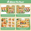 Four ways to play a wooden magnetic maze puzzle board for toddlers including counting sorting and addition subtraction