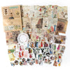 A collection of vintage paper and stickers featuring historical figures, floral designs, and decorative elements for crafting