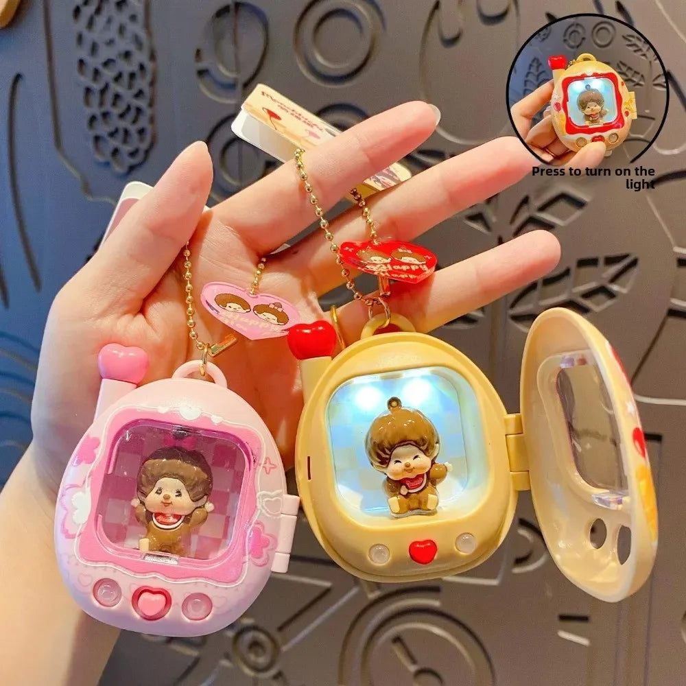 Retro Mini TV Keychain with Light-Up Surprise Doll