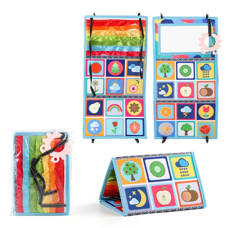High-Contrast Tummy Time Baby Mirror with Crinkle Cloth Book and Teether