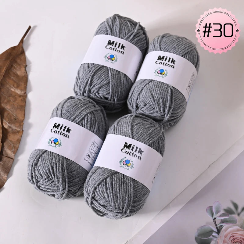 Soft Milk Cotton Yarn Value Pack - 4 Balls for Knitting & Crochet