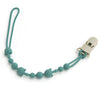 A silicone pacifier clip featuring a teal cord and small, round silicone beads for babies.
