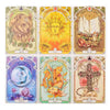 A collection of nine tarot-style oracle cards featuring symbols like a bear, sun, book, moon, and cross.