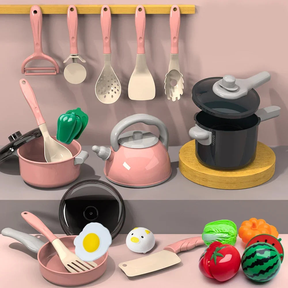 Kids Pretend Play Kitchen Set with Pots and Play Food