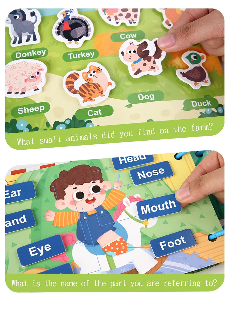 Montessori Quiet Book – Interactive Word Recognition & Early Learning Activity Book for Kids