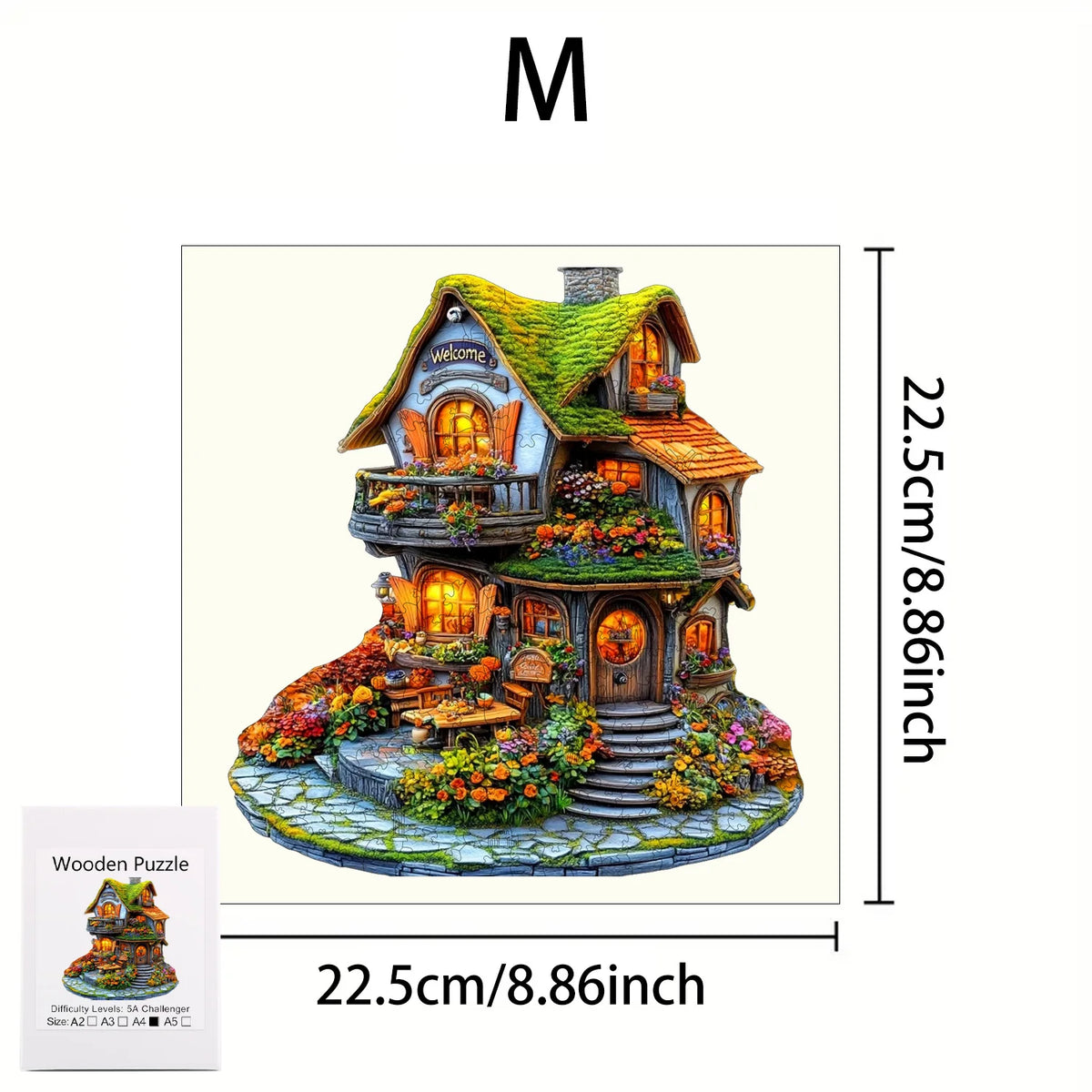 Premium Wooden Jigsaw Puzzle – Villa Peacock Owl Landscape