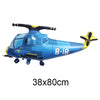 Blue foil balloon plane model with yellow accents, designed for birthday party decor.