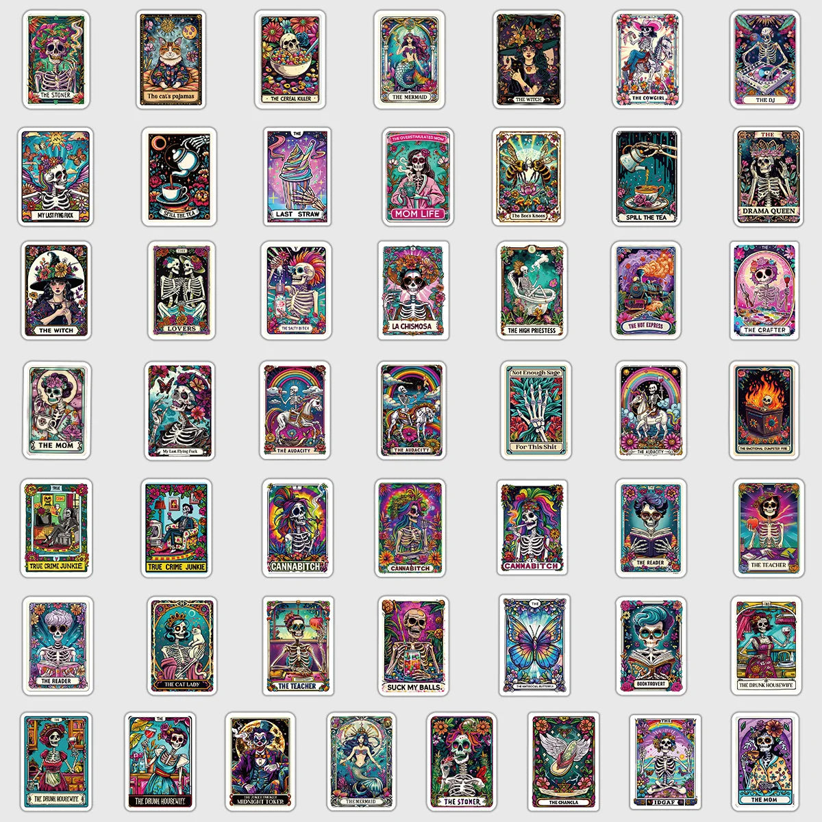 Tarot Card Skull Cartoon Sticker Pack