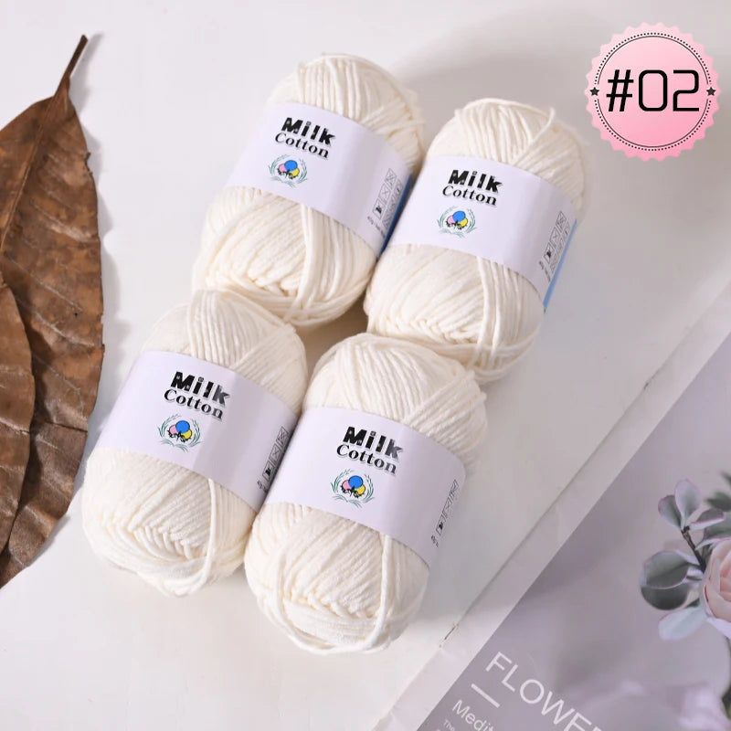 Soft Milk Cotton Yarn Value Pack - 4 Balls for Knitting & Crochet