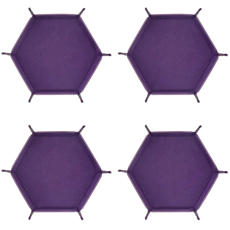 Purple foldable PU leather hexagonal dice tray for tabletop games and desk organization