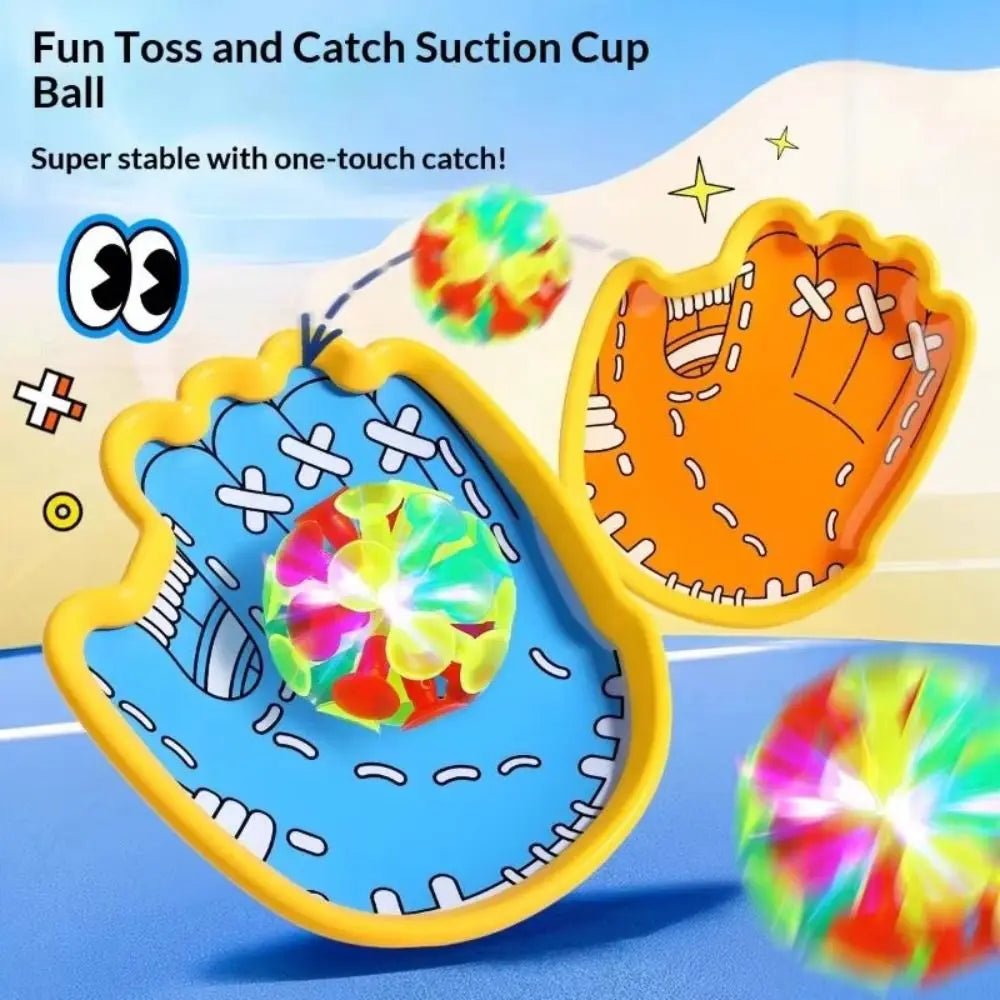 Cartoon Suction Cup Catch & Throw Racket Toy Set with Glowing Ball