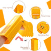 Yellow kids excavator digging toy tool showing various features like large capacity, simple design, flexibility, and high-qua