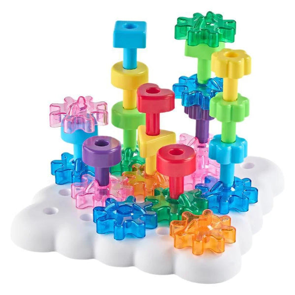 A colorful peg board game for toddlers featuring various colored wooden pegs and a white base.