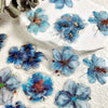Blue floral hot stamp stickers featuring watercolor flowers on a white background