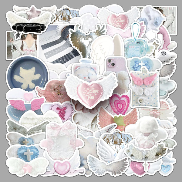 A collection of decorative wing stickers featuring various shapes, colors, and designs for mobile phones.