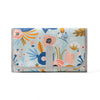 A light blue and floral patterned portable waterproof baby changing mat with a gray carry handle.