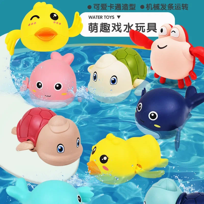 Spring-Powered Bath Toys for Kids – Cute Turtle, Duck, and Whale Water Toys