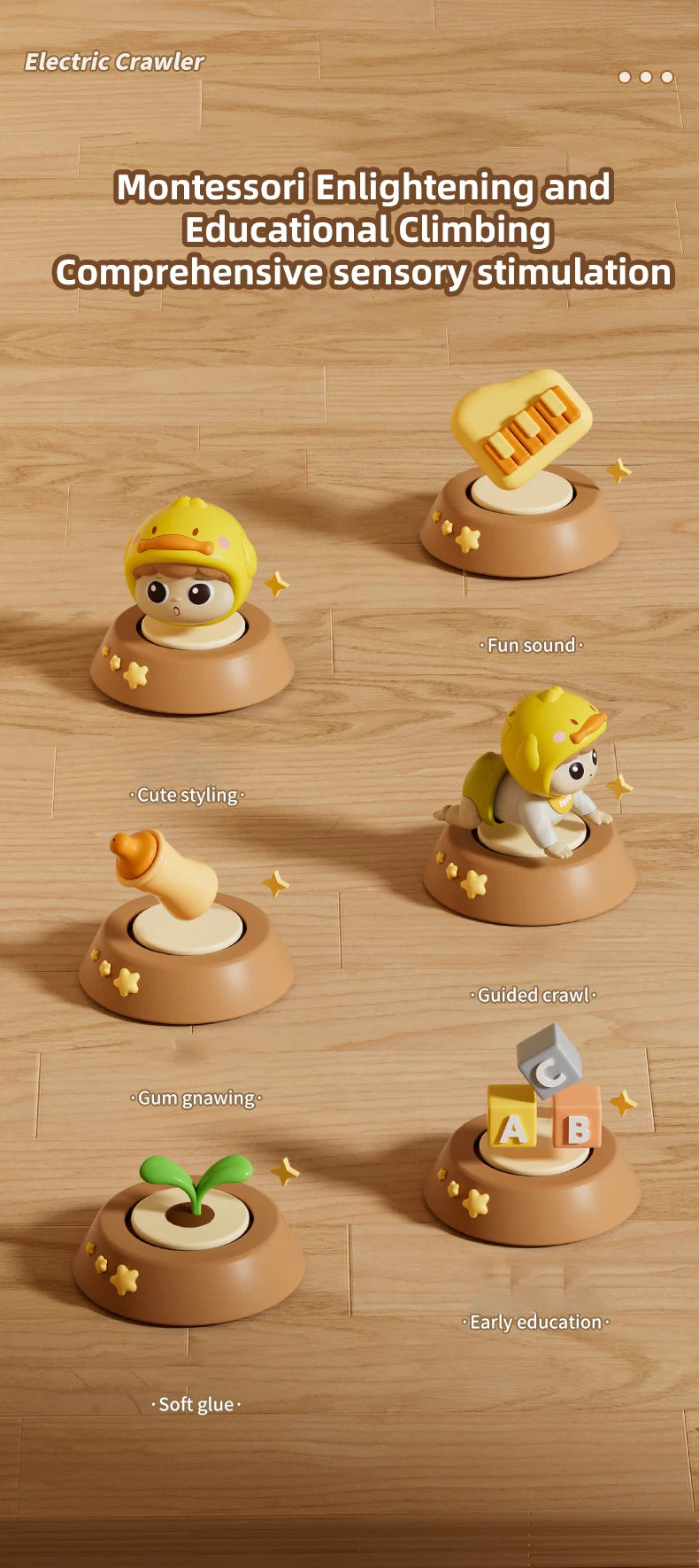 A Montessori enlightening and educational climbing sensory stimulation product featuring various climbing toys like a yellow 