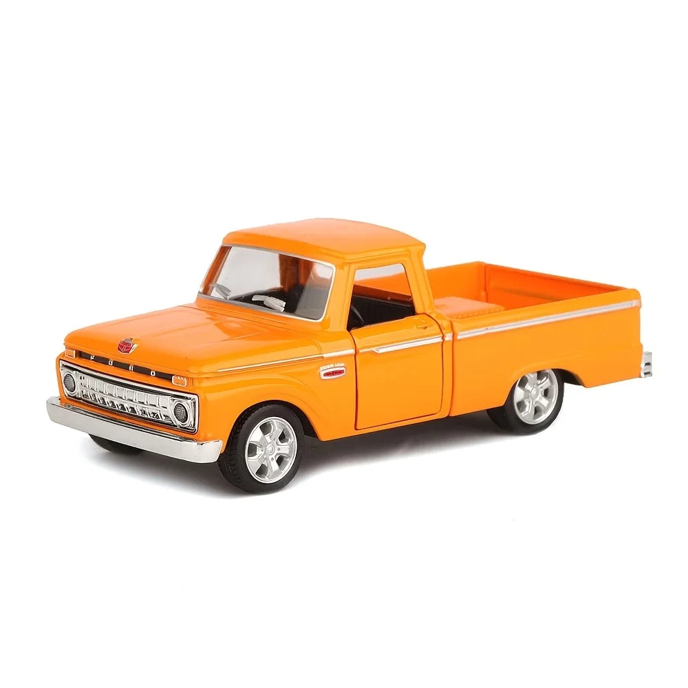 Orange Ford F-100 pickup truck diecast model car in a classic style.